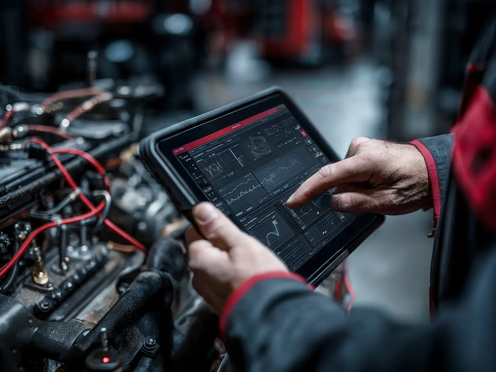 Interfaccia diagnostica che legge codici errore vicino a un sistema tecnico di camion